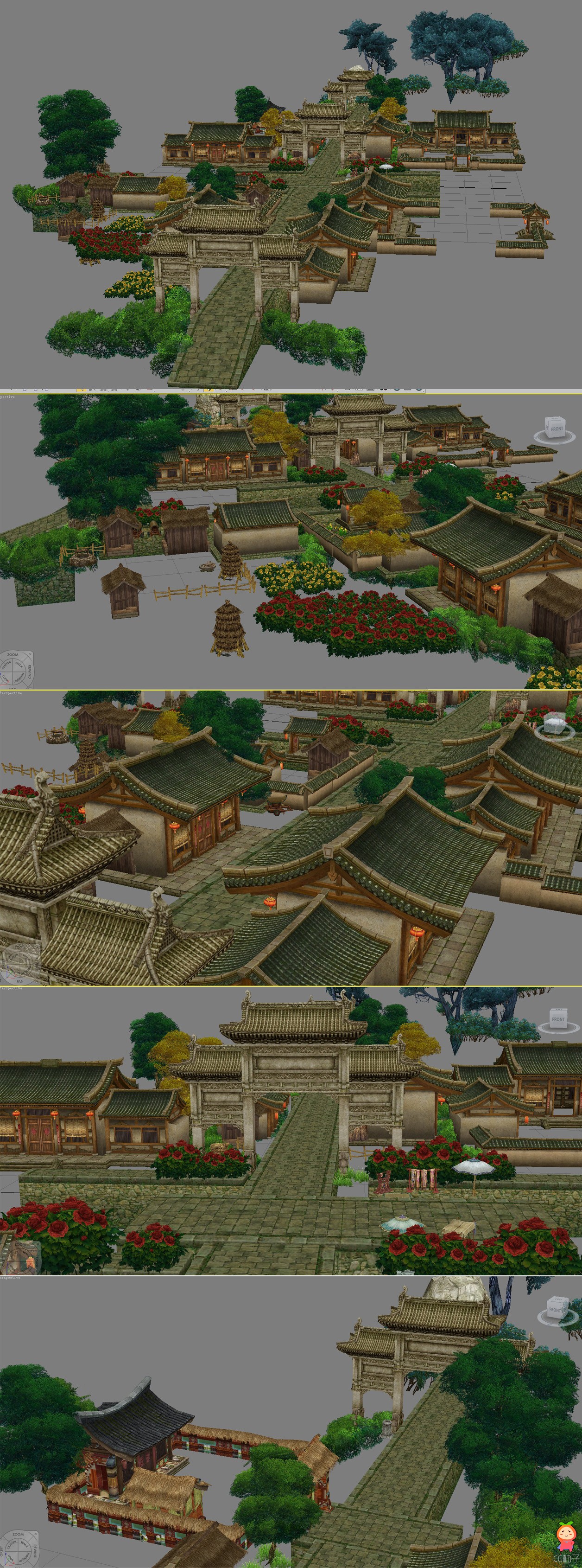 东方古代3D建筑群 完整的3DMAX场景建筑模型 牡丹之镇 3D美术