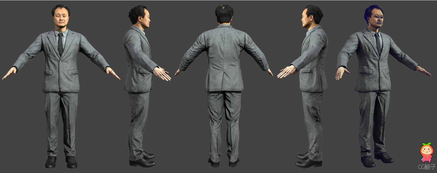 穿西装的中年男子3d角色模型 写实人物3D模型  3d美术资源