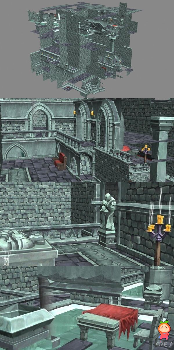 《火炬之光》地下城手绘游戏3D建筑场景模型 3D美术资源下载