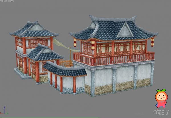 古代3D场景建筑模型 古代客栈手绘建筑模型，完整psd贴图