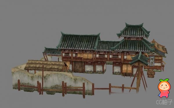 古代驿站模型，古代客栈3d场景建筑模型，3D美术资源