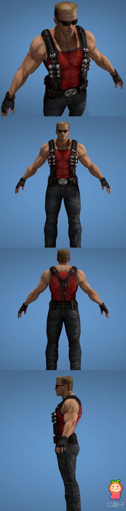 次世代3D角色模型 现代肌肉猛男戴墨镜穿背带裤3D人物模型！