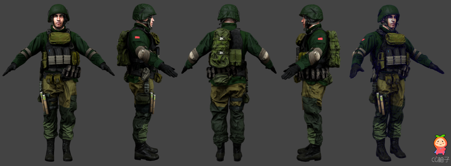 穿军装男性士兵3D角色模型 俄罗斯士兵3D人物模型 军人模型
