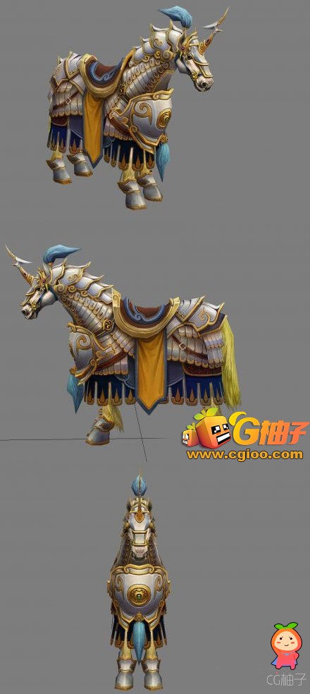《赤壁》中非常经典白马坐骑3D模型 穿黄铠甲白马角色模型