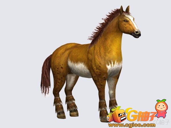 写实马匹3D角色模型 黄色战马3d动物模型 3D坐骑模型下载
