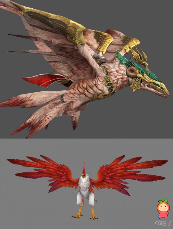 长嘴大鸟飞鸟坐骑3dmax模型与火鸡公鸡3d模型 3D怪物角色模型