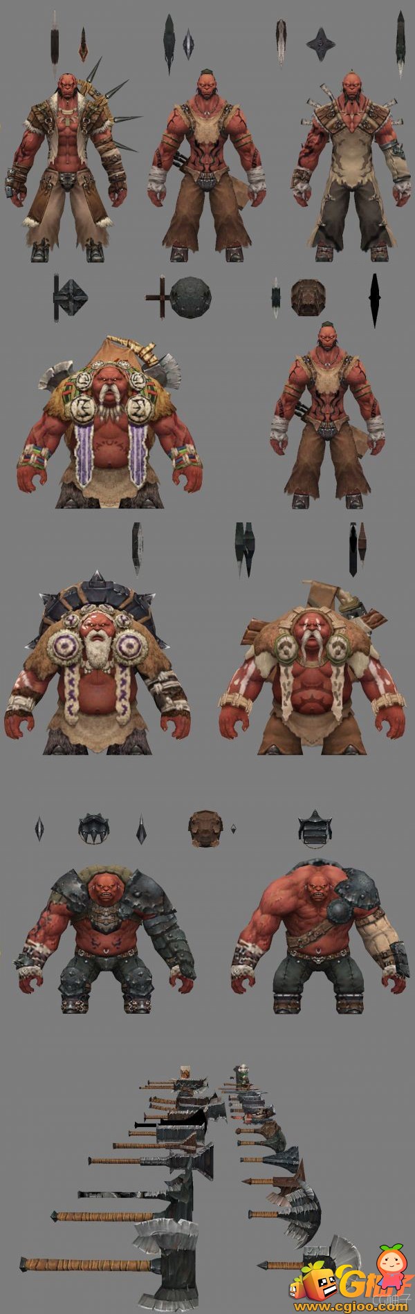 《Aion永恒之塔》游戏ORC系列怪物3D模型一套+武器装备3D模型
