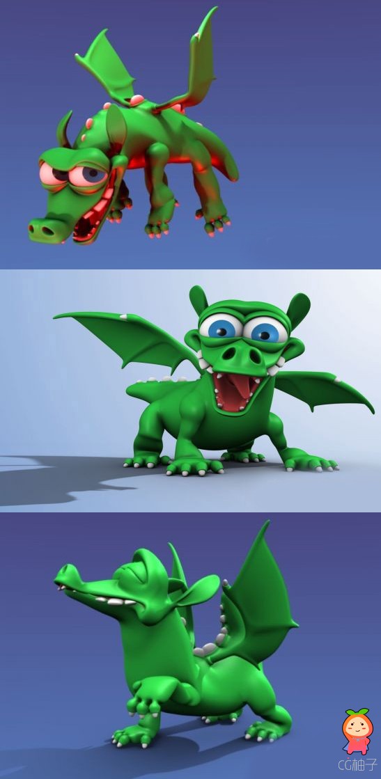 Q版卡通龙宝宝3d角色模型下载 动物3D模型资源 