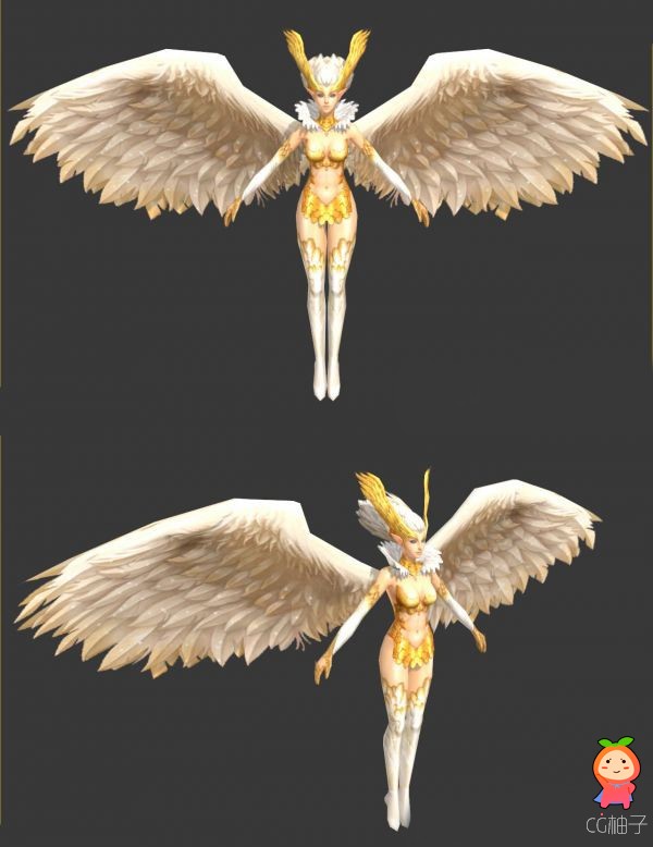 美丽天使3d模型 金色翅膀的天使3Dmax模型下载 3D美术资源