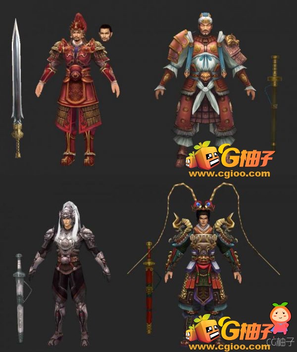 古代3D人物角色模型  4个不同造型的古代将军角色模型下载