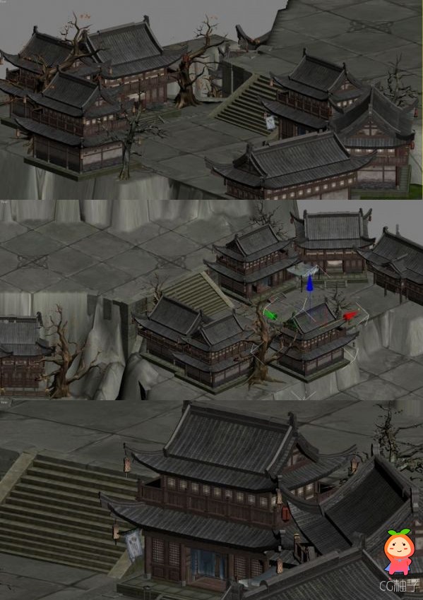 《斗战神》东方古风精品3D古建筑房子场景模型 古代3D场景