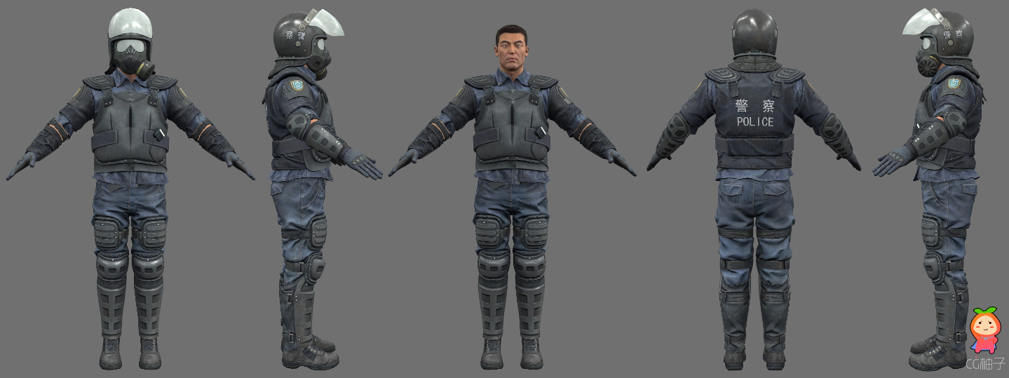 男人3D角色模型 防爆警察3d模型 全副武装警察3D人物角色模型