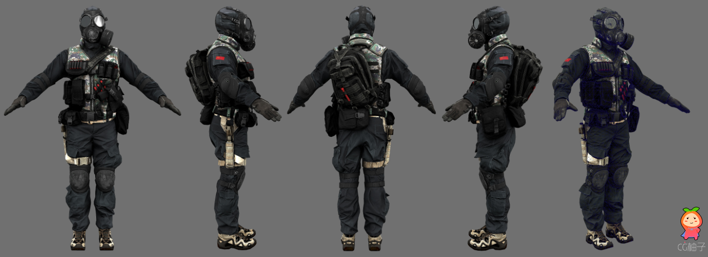 男性军人3D角色模型 生化武器军人装备3d人物模型 3D美术资源