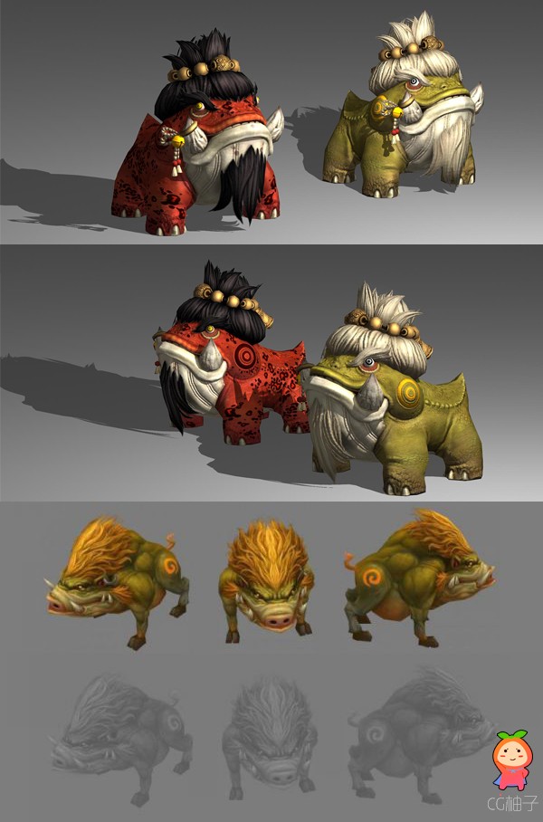 《剑灵》精品怪物狮子3d高模与绿色野猪3D模型 手绘贴图下载