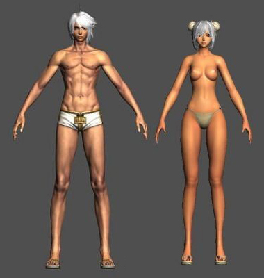 《剑灵》游戏男女主角裸模3D模型，带obj格式 3D人物角色模型