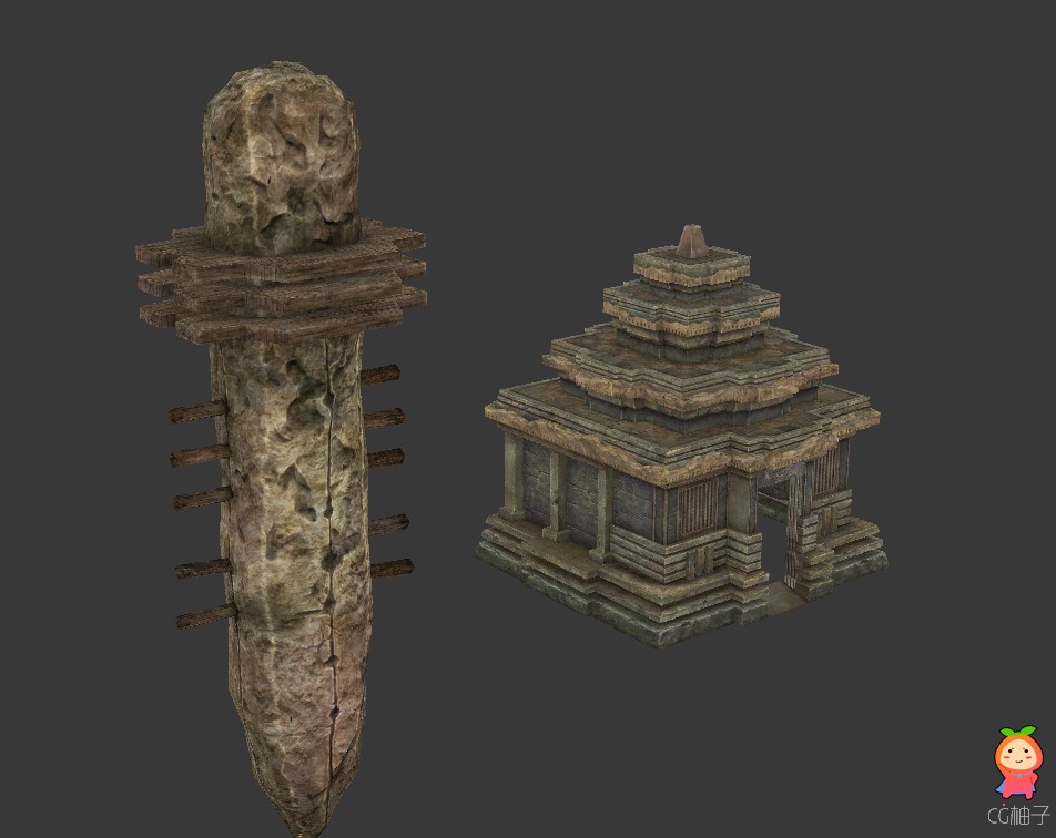 《剑灵》古文化遗址3D模型 古老文明建筑遗迹3d场景建筑模型