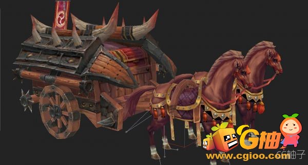 两匹拉货的马3D模型 马与马车3D角色模型 3d美术资源。