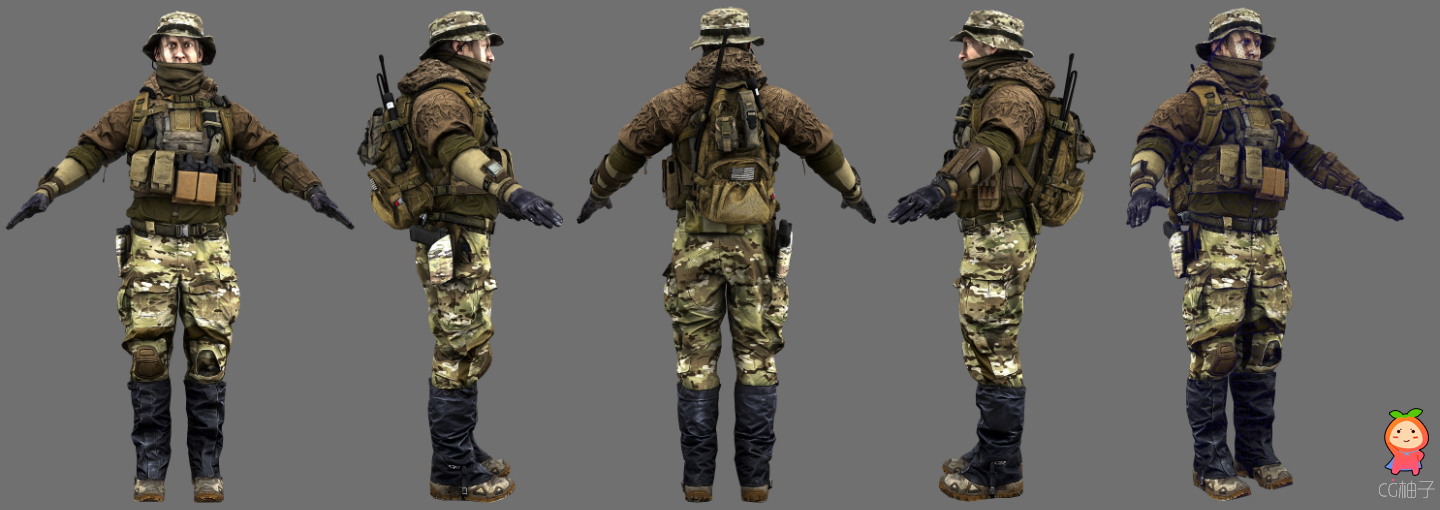男性士兵3D人物模型 美军特种兵3d角色模型 穿迷彩服军官