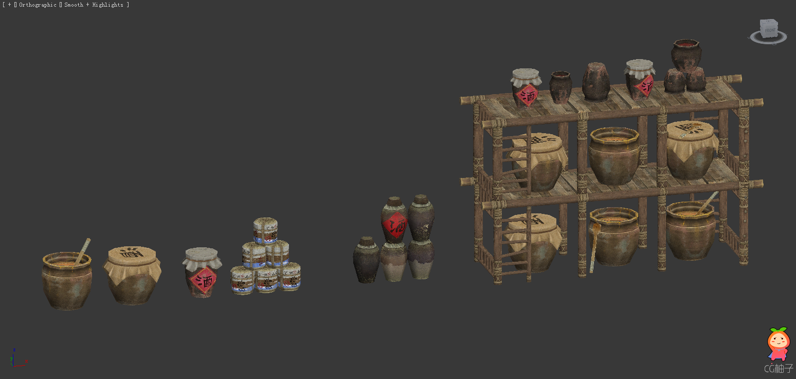《剑灵》游戏精品酒窖3D场景物件模型 酒钢 酒坛3D道具模型