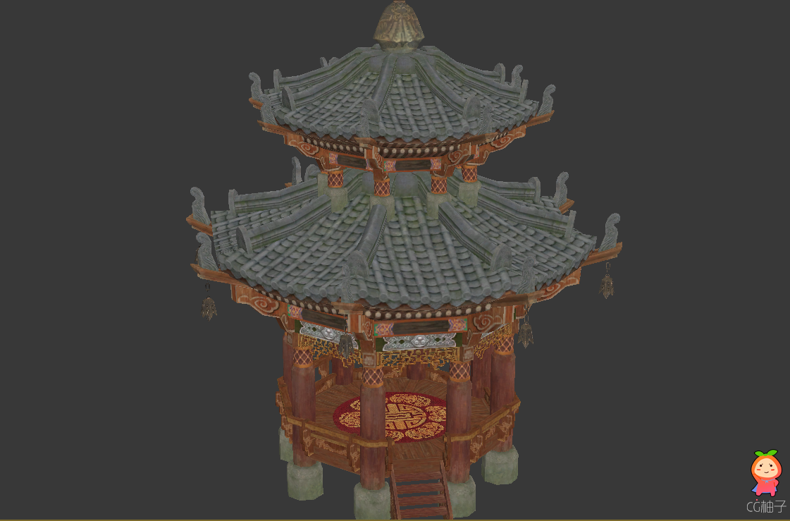 《剑灵》游戏古代亭子3D场景模型 楼亭3D建筑模型 带obj格式