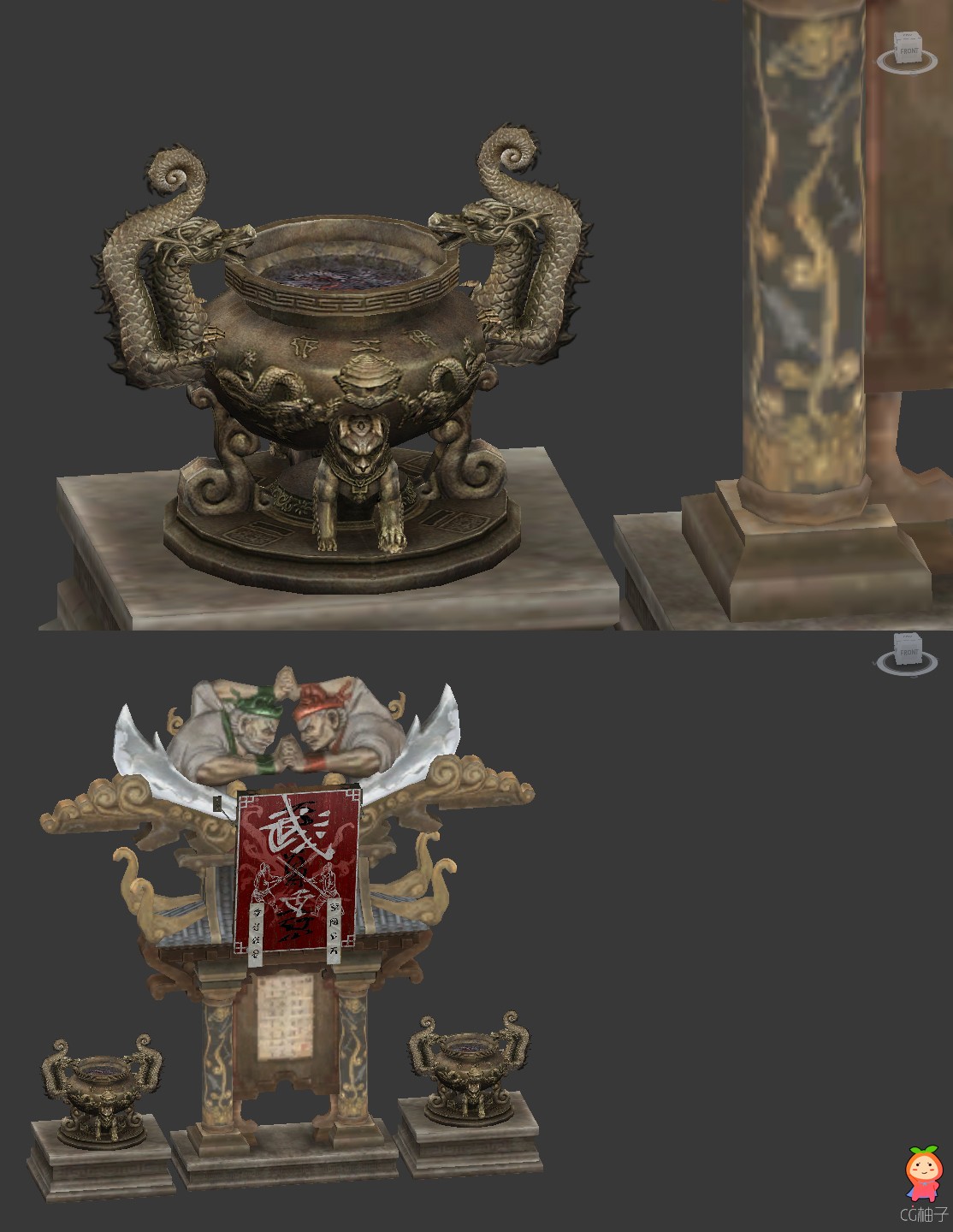《剑灵》游戏武神墓碑3D场景物件模型 金鼎3D模型 带obj格式