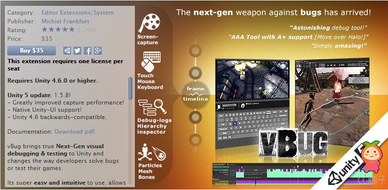 vBug Next-Gen Visual Debugging & Testing toolkit 1.5.8 unity3d asset U3D插件下载
