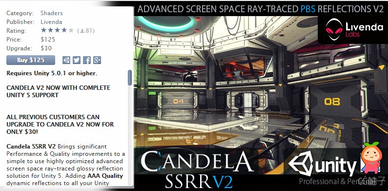 Candela SSRR V2 Advanced Screen Space Glossy Reflections 2.0 unity3d asset U3D插件下载