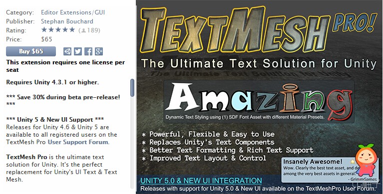 TextMesh Pro Unity 5 0.1.5 Beta 2 U3D插件下载