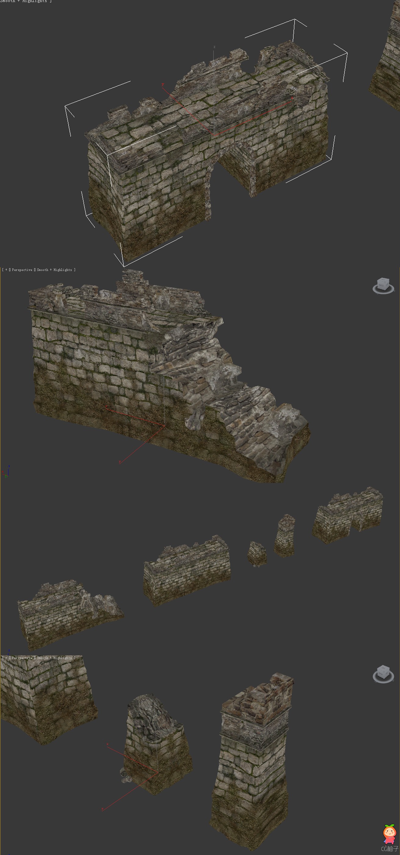 《剑灵》游戏写实废墟城墙3D场景建筑模型 3D场景物件模型
