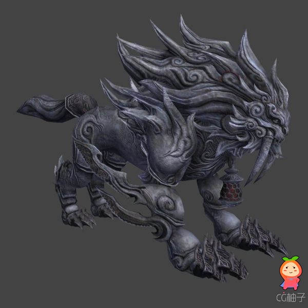 神话雕塑3D场景物件模型《剑灵》里怪物石狮子雕像3d模型