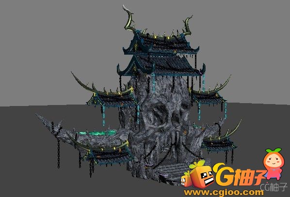 古代3D场景建筑模型 阎王殿 地府 宫殿3D建筑场景模型下载