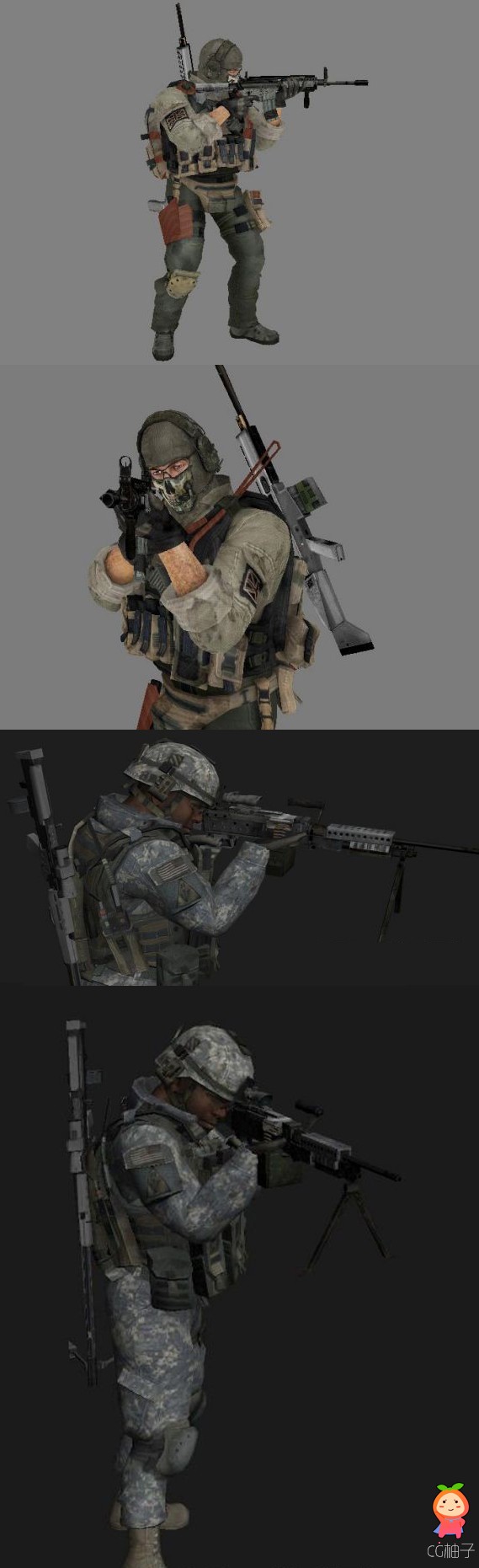 <使命召唤>游戏中62个士兵套装3D人物角色模型，军人3D模型