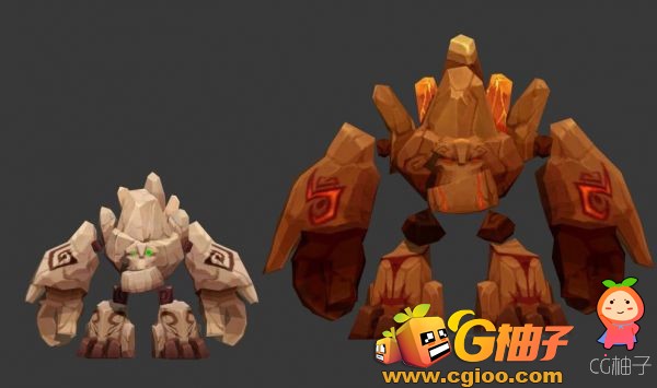 石头人3D模型下载 石怪3D怪物角色模型 卡通石头怪兽3D模型