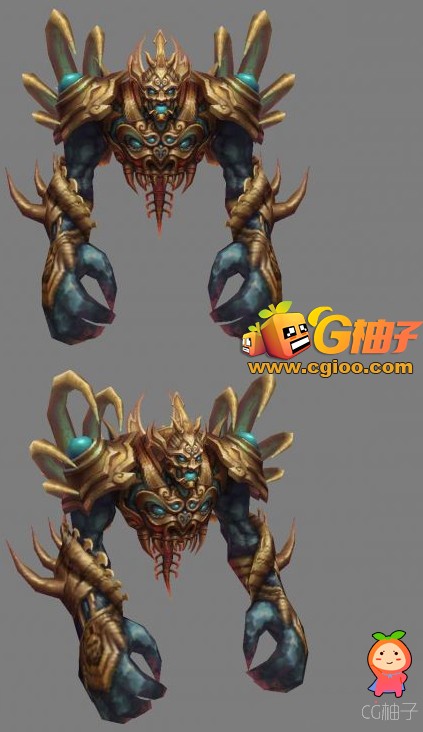 穿黄金铠甲的怪物模型 盔甲怪兽3D模型下载 有绑定和材质