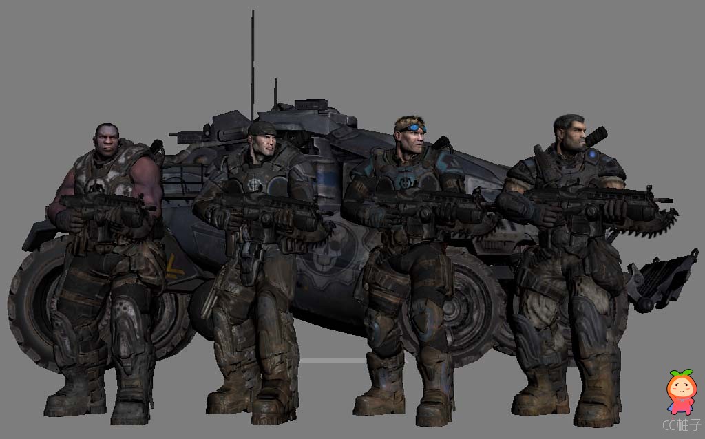 《战争机器》四位金刚手持枪超酷3D模型下载