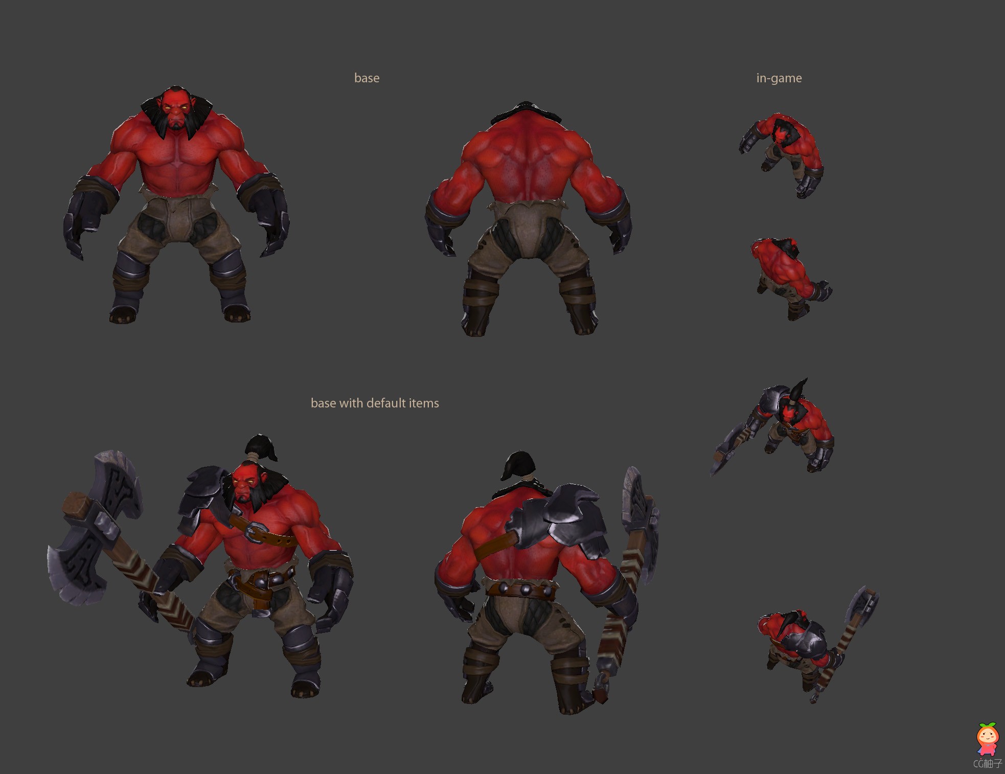 神话男性人物3D角色模型 手持斧子的猛男3D模型下载 有绑定