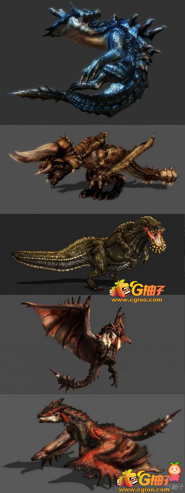 《怪物猎人3》飞龙种雄火龙 角龙 兽龙种恐暴龙 海龙3D模型，次世代模型下载 ... ... ...