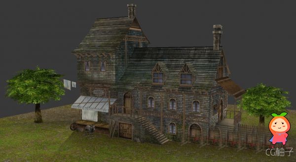 西方古建筑房屋3D模型 木房子模型 别墅 底模3D模型下载