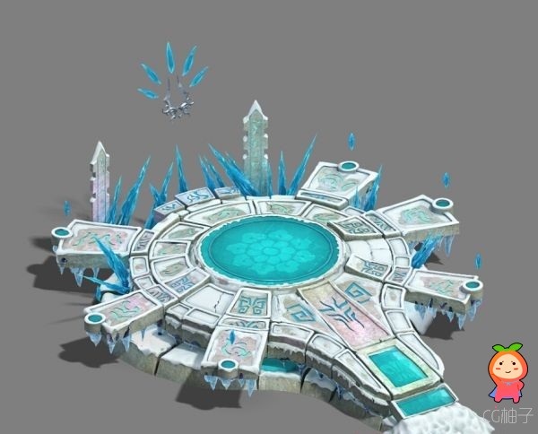 科幻场景3D模型下载 冰雪传送点3D场景模型 有材质 网游模型