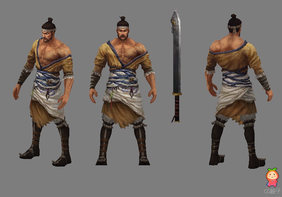 古代武士3D模型 士兵模型 拿刀猛将角色3D模型下载 有贴图