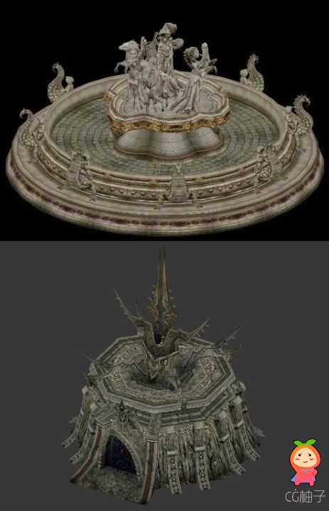 水池、神坛3D建筑场景模型 西方古代场景3D模型下载 