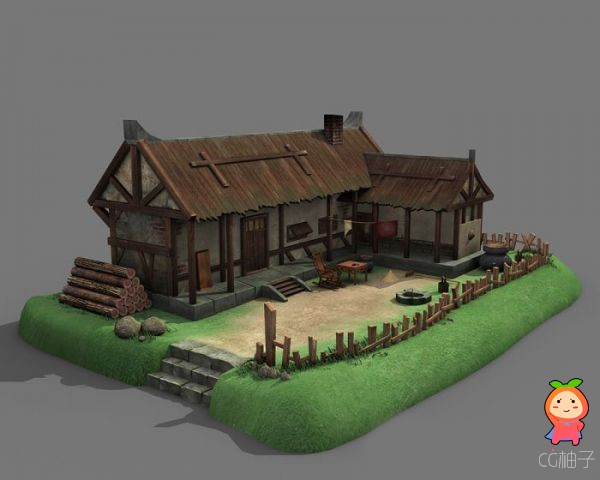 房屋院子3D场景建筑模型 写实小院3D模型下载 带完整贴图