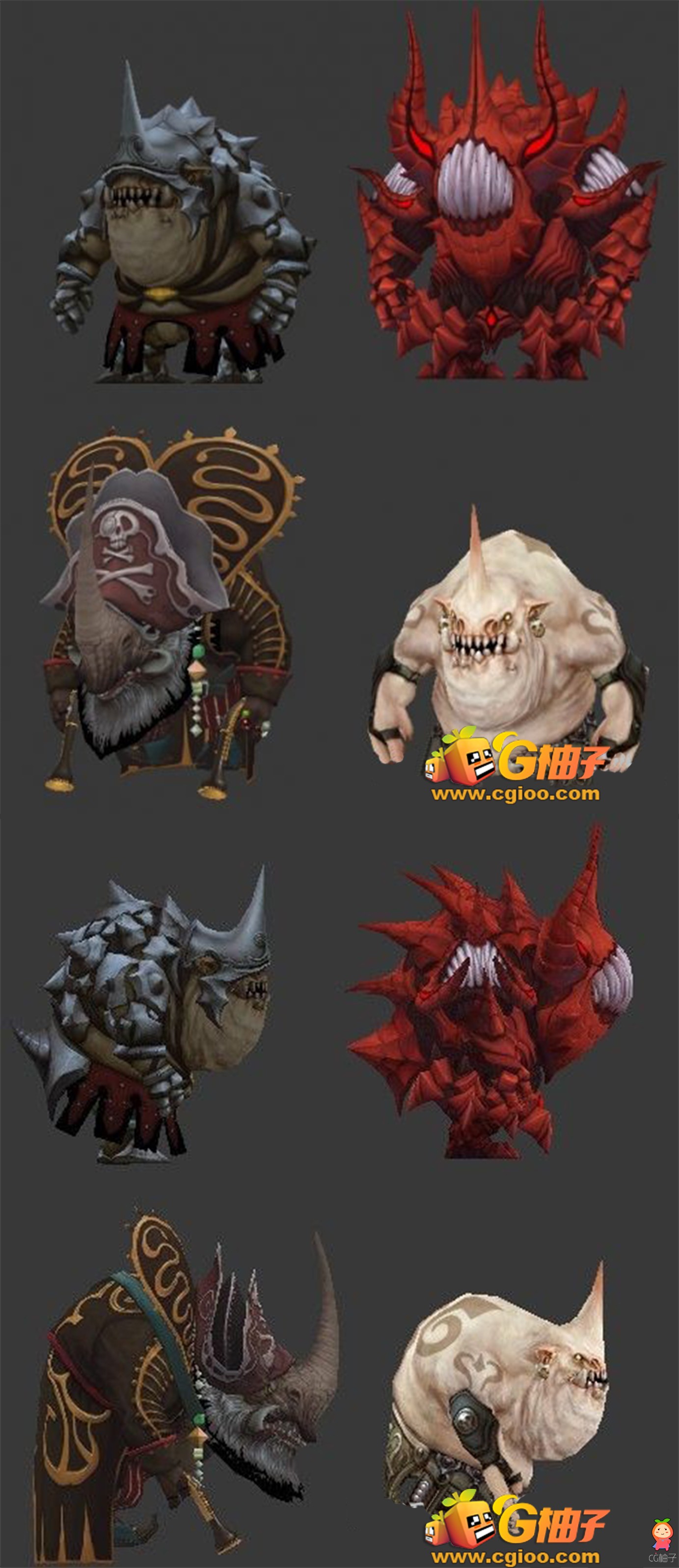 游戏中4个妖怪3D角色模型 怪兽 怪物3D模型下载 带贴图