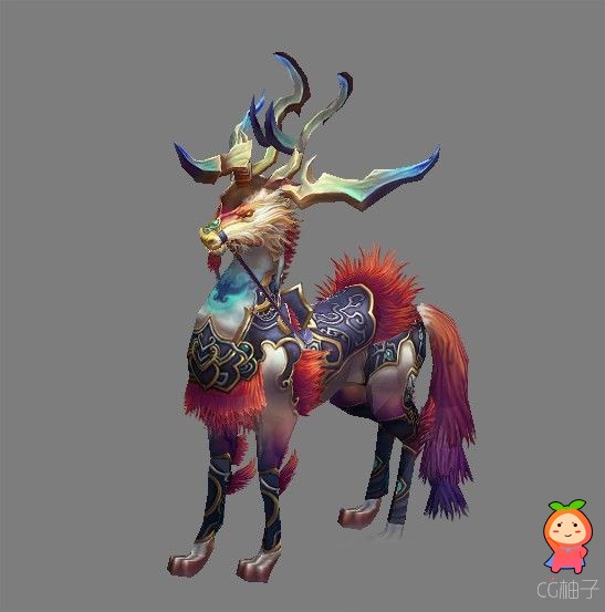 《仙剑神曲》游戏中神鹿坐骑3D动物模型，七彩鹿坐骑3D模型