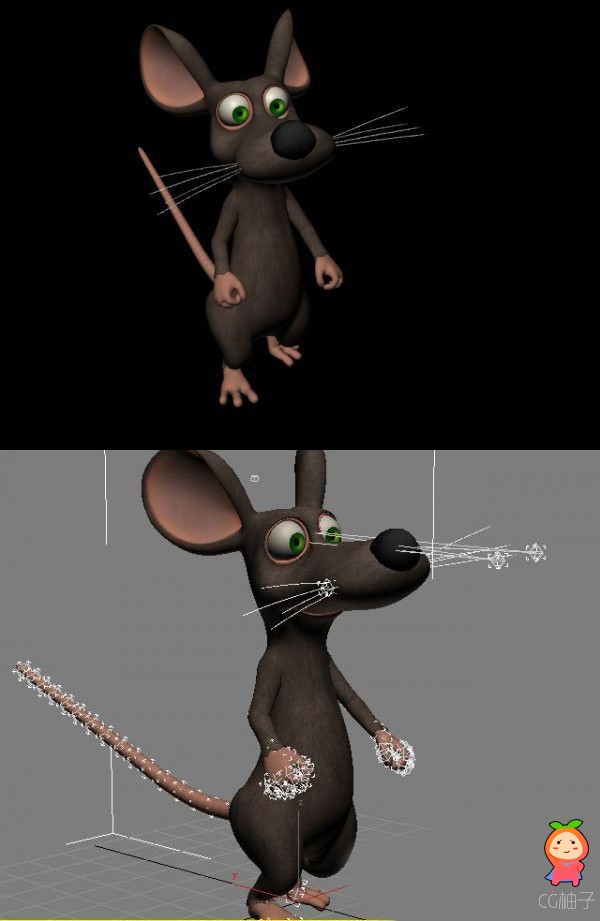 Q版卡通小老鼠3D模型下载,有骨骼动作贴图材质和绑定哦！