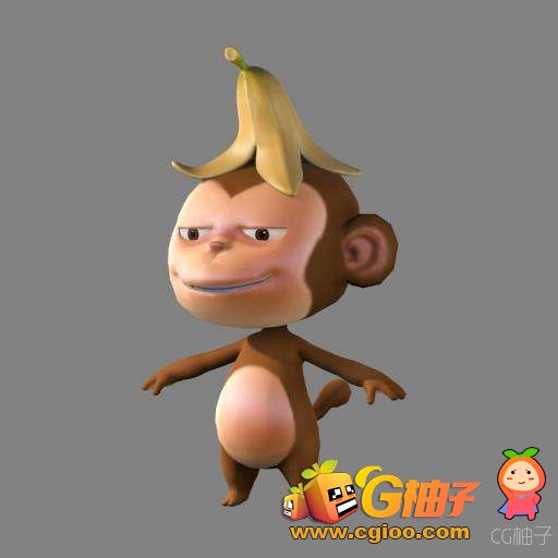 Q版卡通猴子3D模型下载,调皮小猴子3D角色模型,有绑定和材质