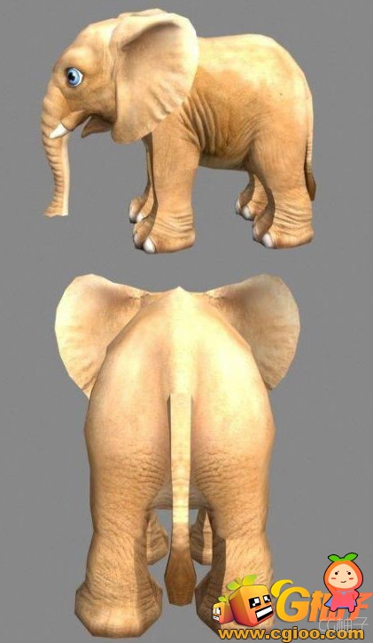 Q版卡通小象3D模型下载,可爱小象3D动物模型,有绑定和材质哦