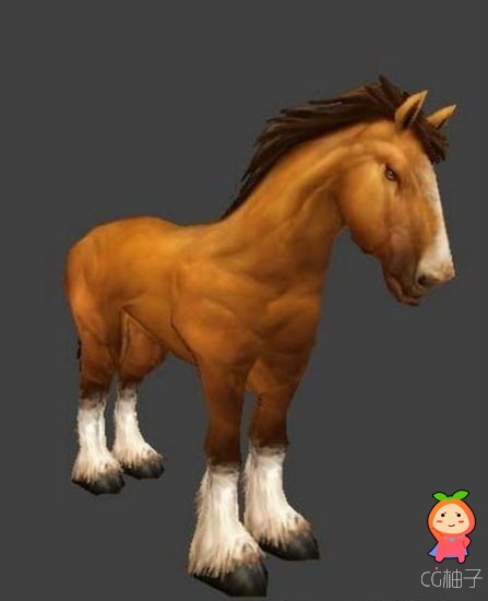 一匹马的3D模型，棕色的马匹3D角色模型，CG模型网资源