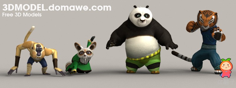 《功夫熊猫》中4位主角3d模型下载,3dmax角色模型,3D美术资源