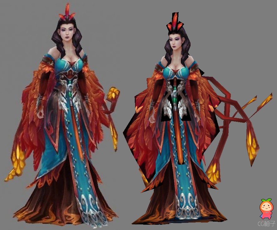 《剑三》凤尾女3D模型下载,古代女性3D角色模型,3d美术资源
